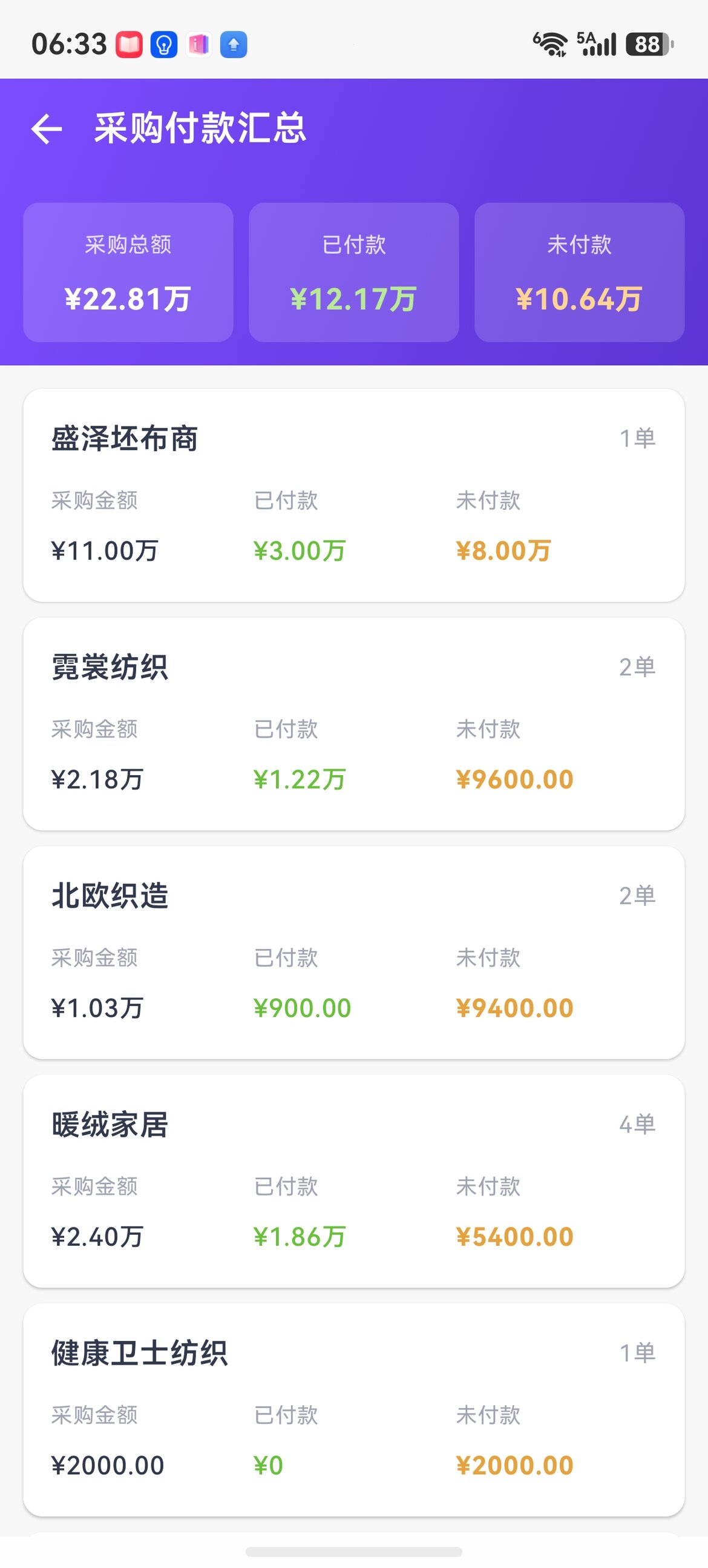 采购付款汇总